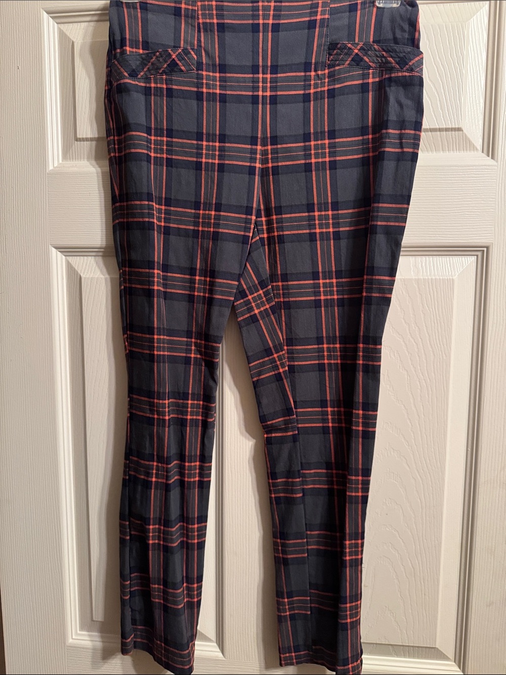 Dark grey Plaid Slim Pants with Coral Windowpane